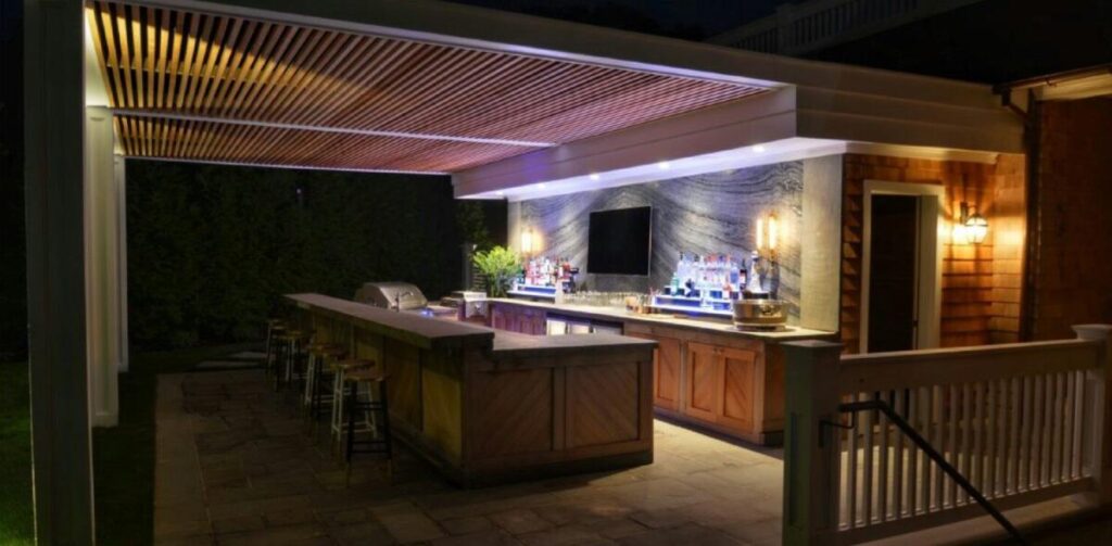 Outdoor kitchen at night time